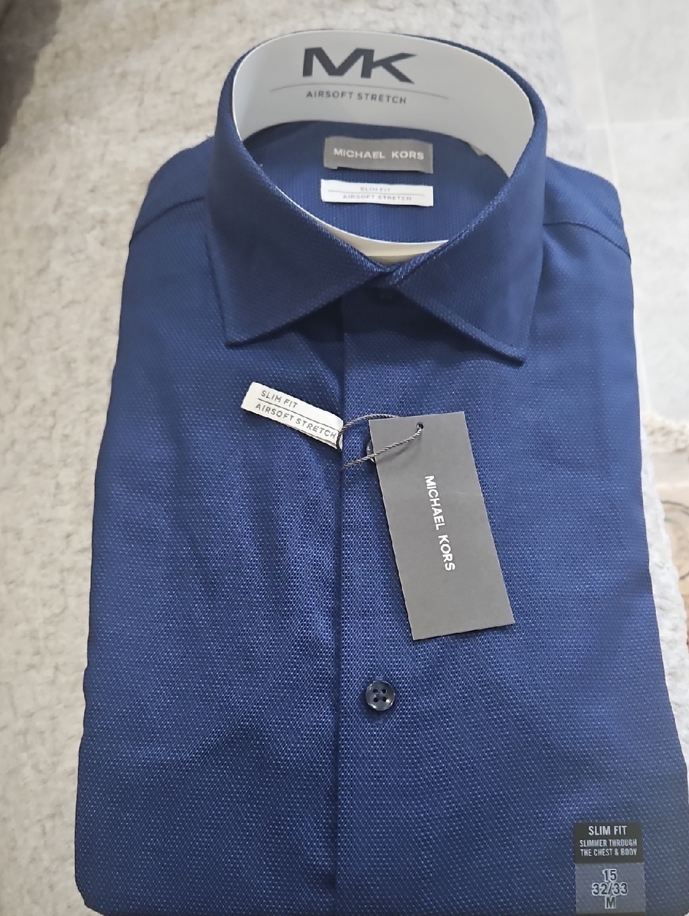 Michael Kors Men’s Dark Blue Slim Fit Dress Shirt